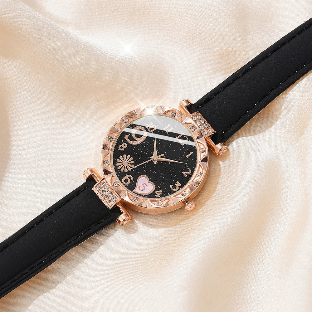 Set Watch For Women Luxury Leather Analog Ladies Quartz
