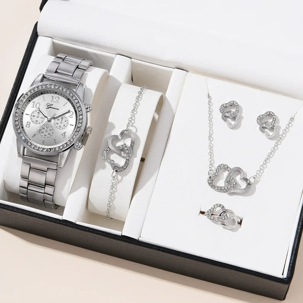 Set Rose Gold Luxury Watch Women Ring