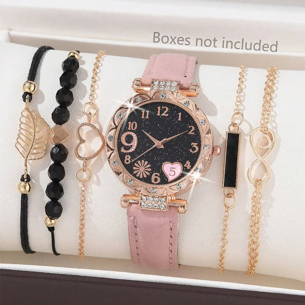 Set Watch For Women Luxury Leather Analog Ladies Quartz