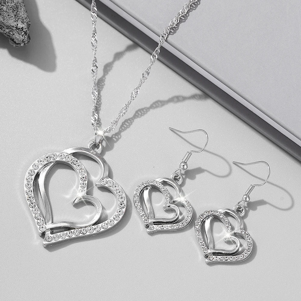 Set Heart Shaped Jewelry Set Of Earrings Pendant Necklace For Women