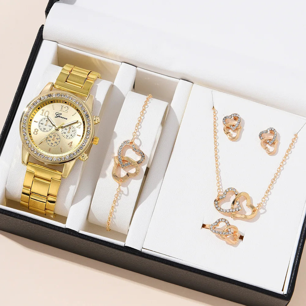 Set Rose Gold Luxury Watch Women Ring
