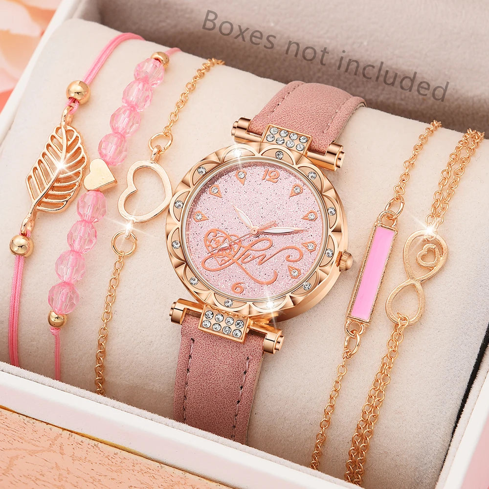 Set Watch For Women Luxury Leather Analog Ladies Quartz