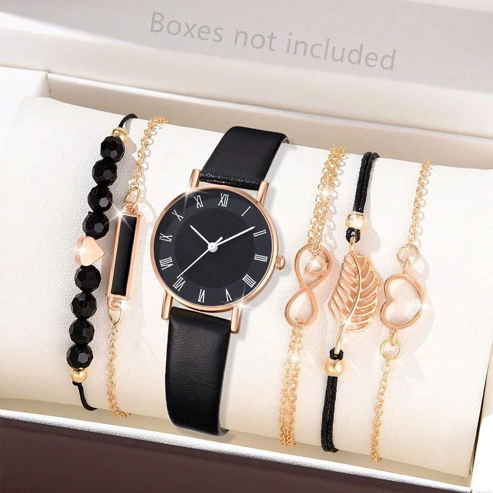 Set Watch For Women Luxury Leather Analog Ladies Quartz