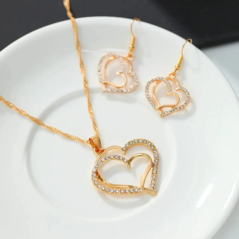 Set Heart Shaped Jewelry Set Of Earrings Pendant Necklace For Women