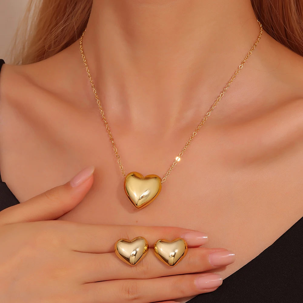 Set Heart Shaped Jewelry Set Of Earrings Pendant Necklace For Women