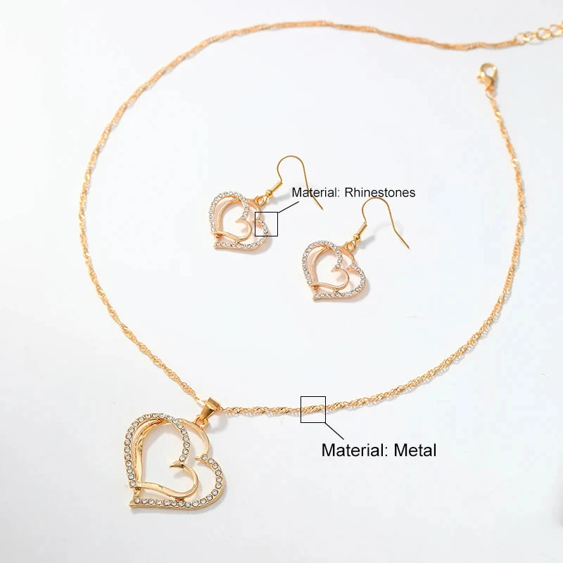Set Heart Shaped Jewelry Set Of Earrings Pendant Necklace For Women