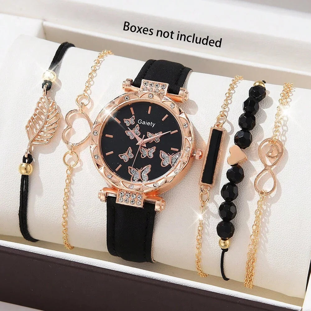 Set Watch For Women Luxury Leather Analog Ladies Quartz