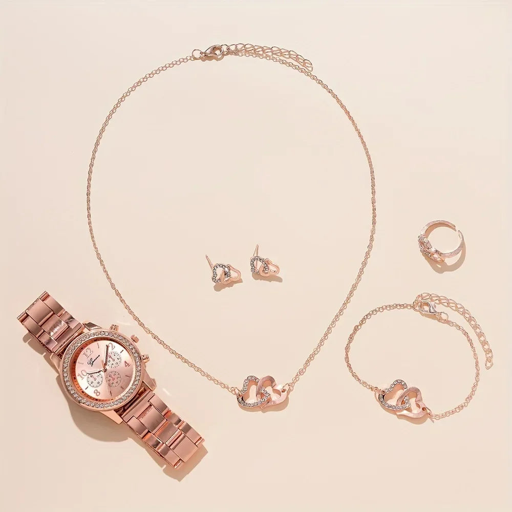 Set Rose Gold Luxury Watch Women Ring
