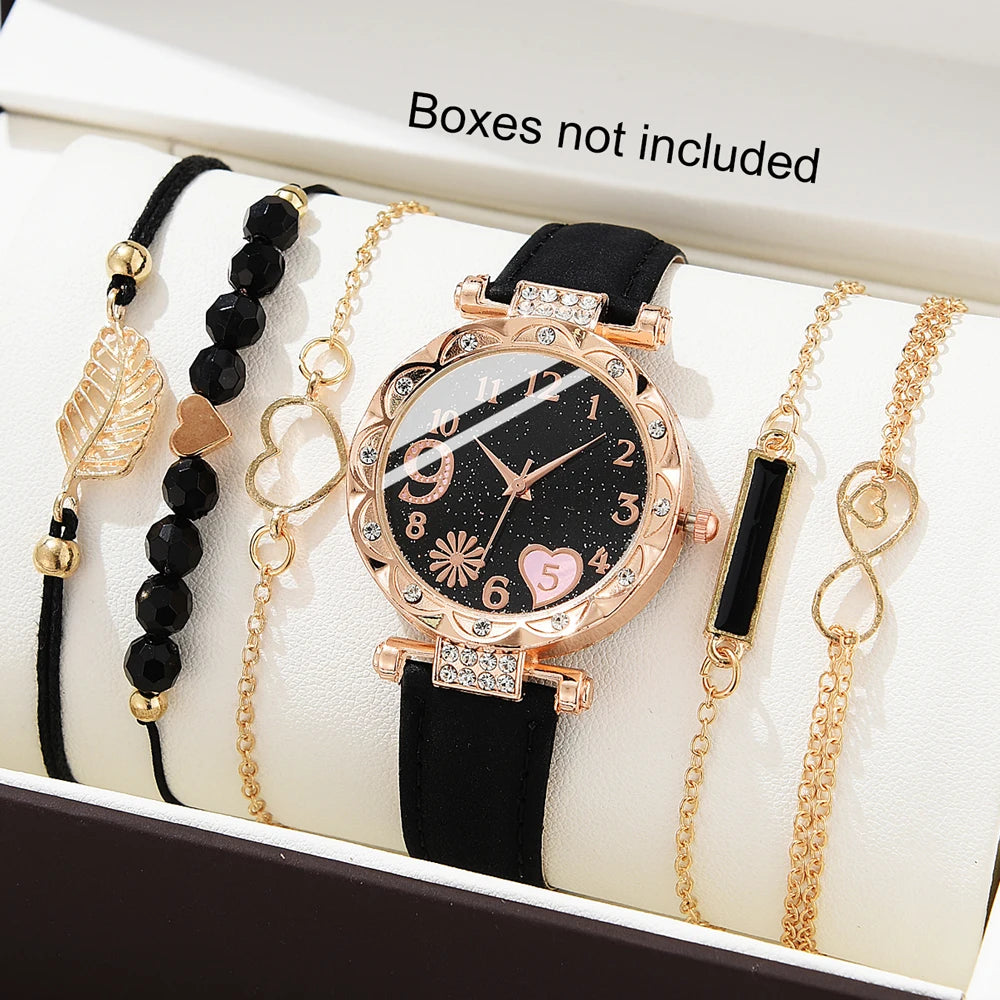 Set Watch For Women Luxury Leather Analog Ladies Quartz