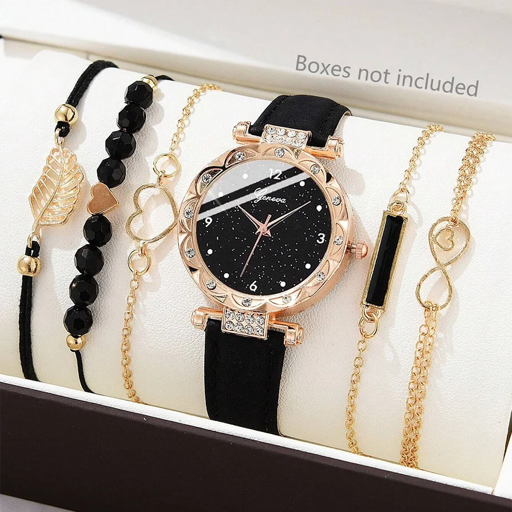 Set Watch For Women Luxury Leather Analog Ladies Quartz