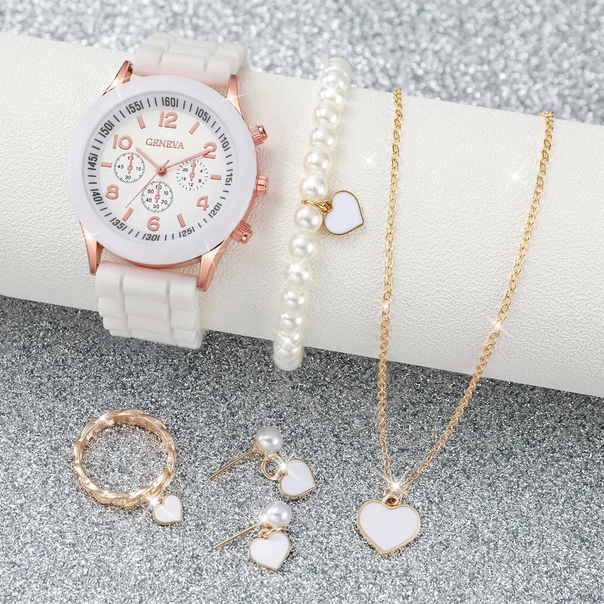 Set Women's Watches Casual Silicone Band Analog Quartz Watch