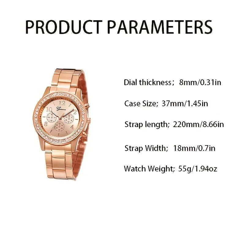 Set Rose Gold Luxury Watch Women Ring