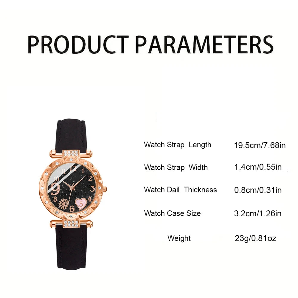 Set Watch For Women Luxury Leather Analog Ladies Quartz