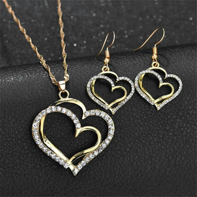 Set Heart Shaped Jewelry Set Of Earrings Pendant Necklace For Women