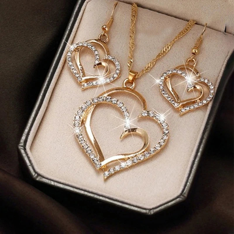 Set Heart Shaped Jewelry Set Of Earrings Pendant Necklace For Women
