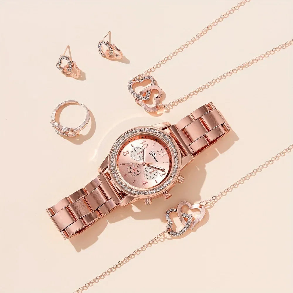 Set Rose Gold Luxury Watch Women Ring
