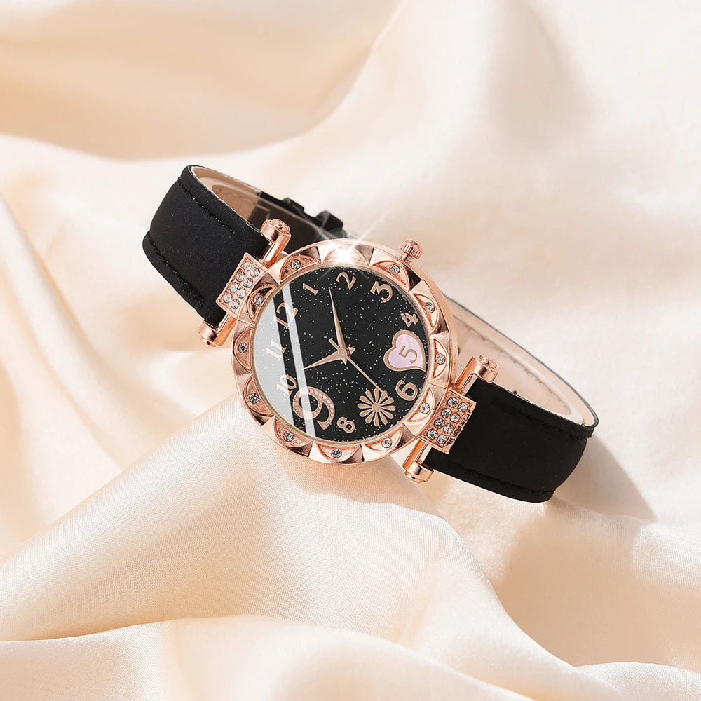 Set Watch For Women Luxury Leather Analog Ladies Quartz