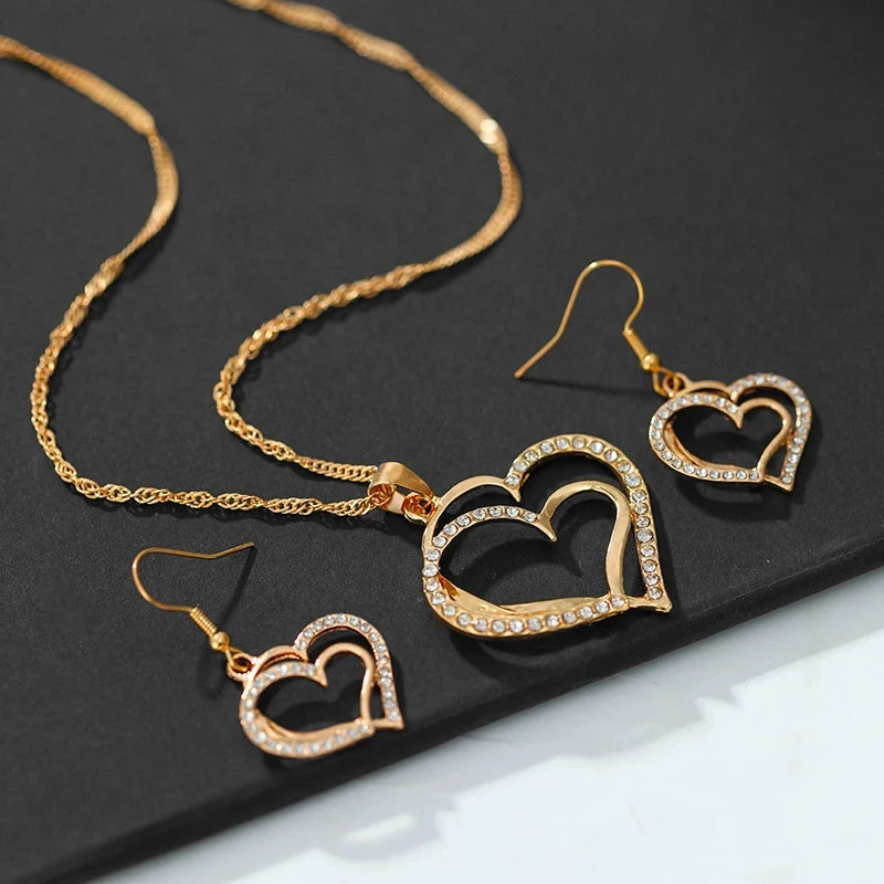 Set Heart Shaped Jewelry Set Of Earrings Pendant Necklace For Women