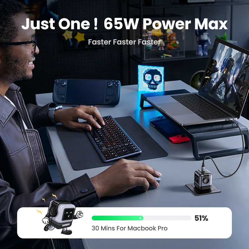【US Plug】UGREEN 65W 30W GaN Charger Robot Design