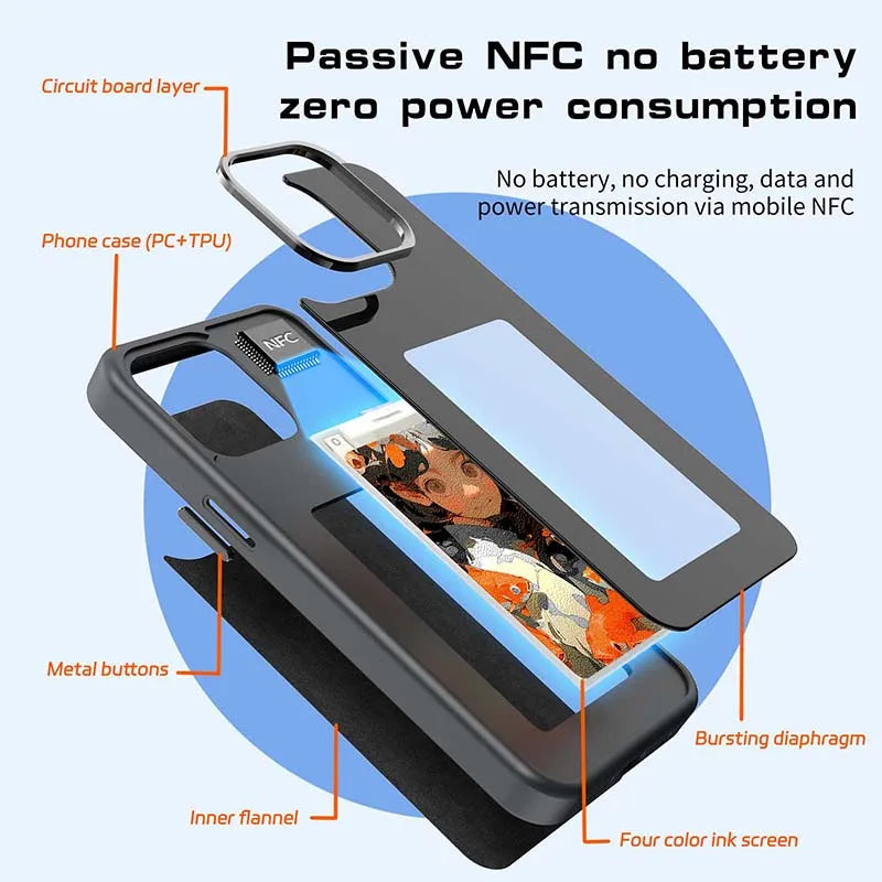 NFC Smart Phone Case For iphone 16 15 14 13 Pro Max E ink 4 Color Screen DIY