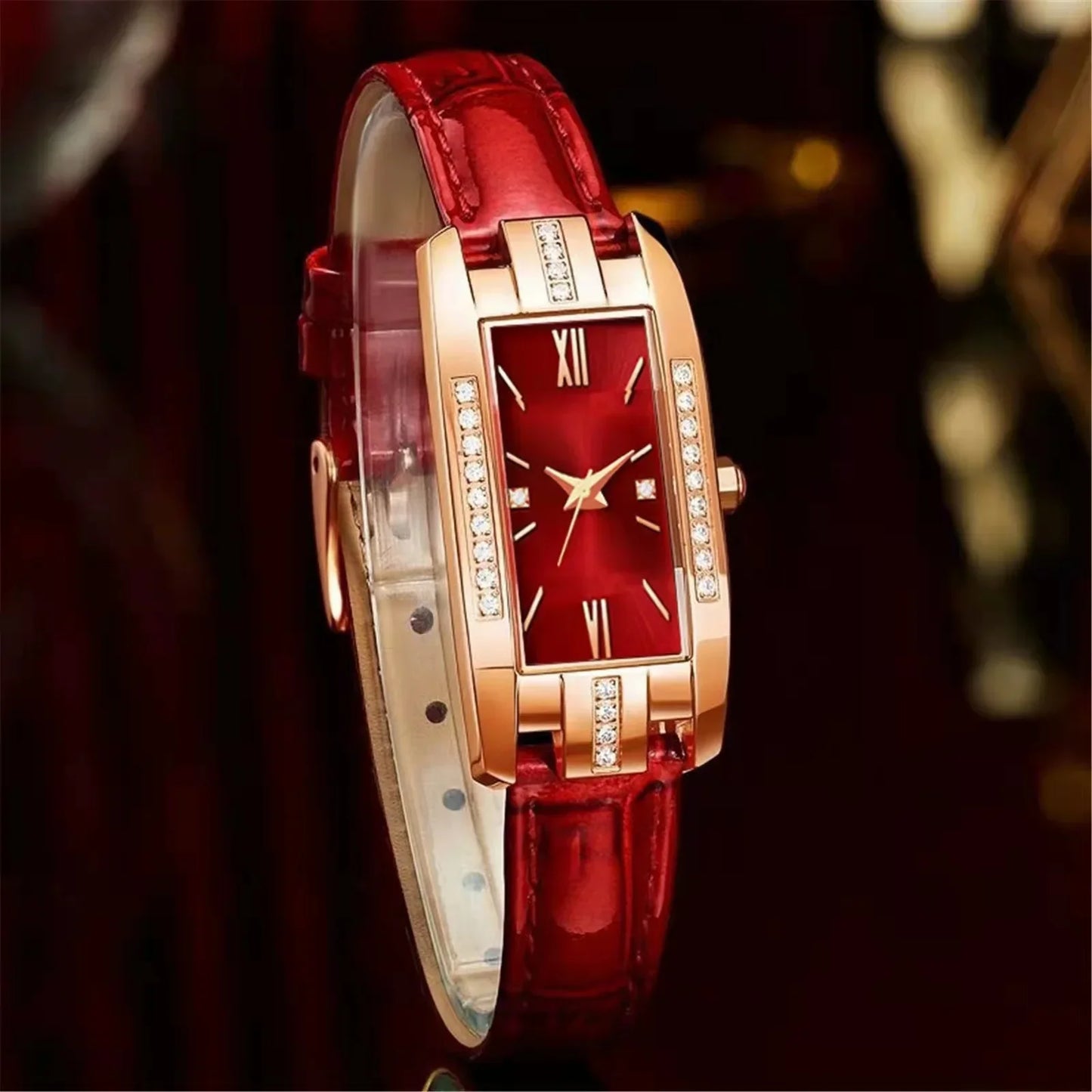 WOKAI high quality classic retro women's belt quartz square green quartz watch