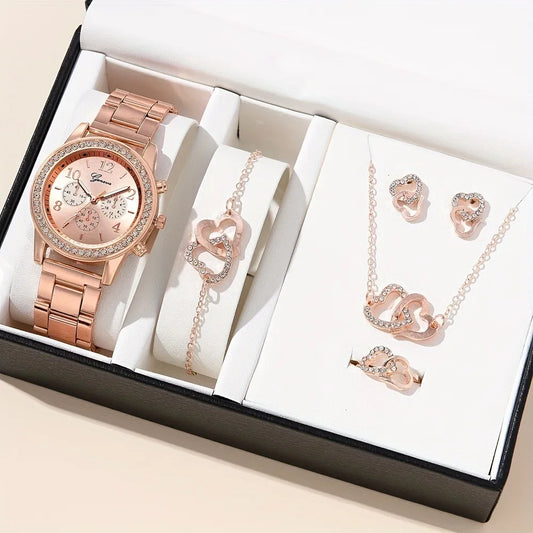 Set Rose Gold Luxury Watch Women Ring
