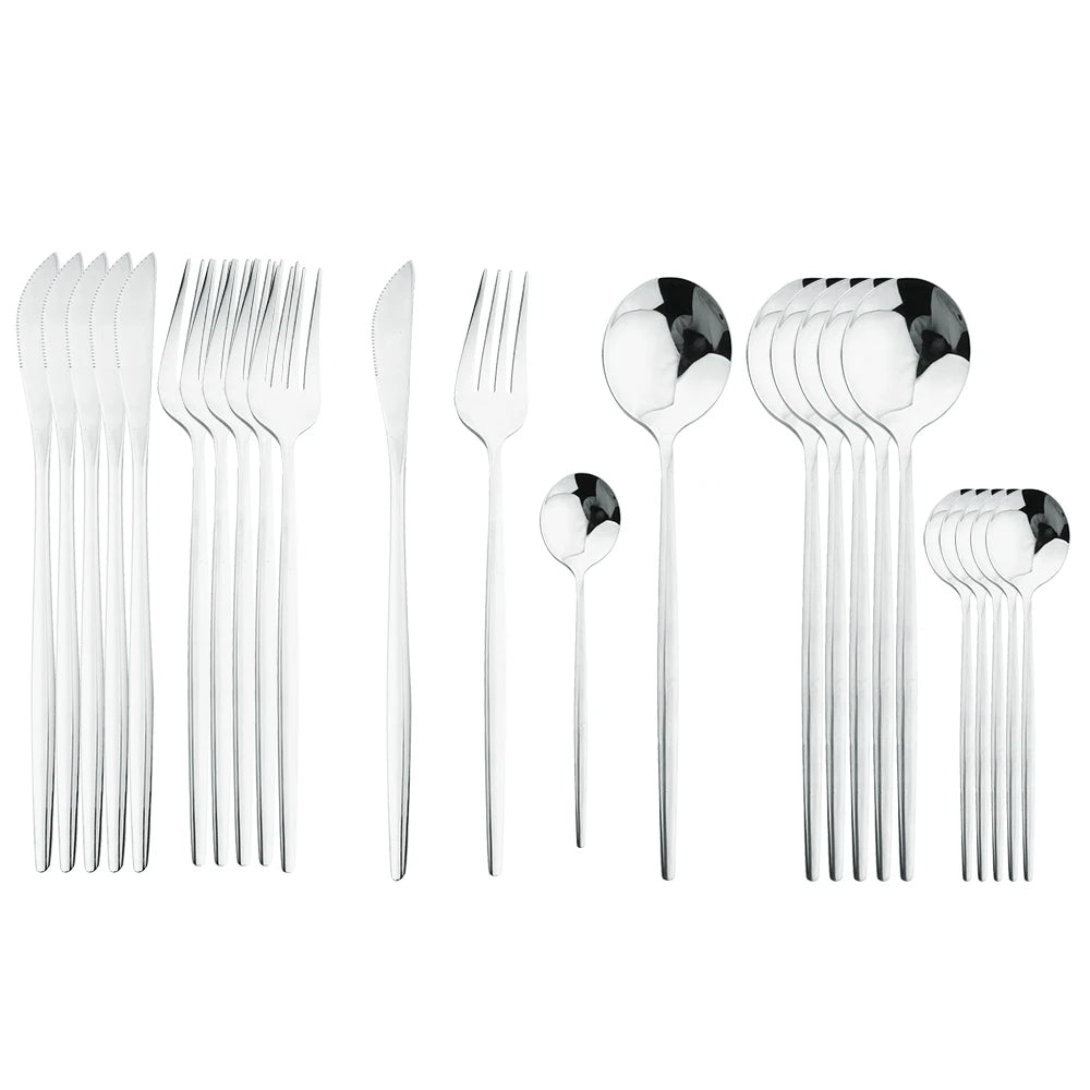 24Pcs Black Handle Golden Cutlery Set Stainless Steel
