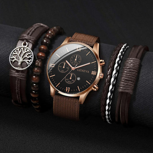 Fashion Men Watches Casual Nylon Band Male's Quartz Watch Bracelets Set Relogio Masculino Reloj Hombre（Without Box）