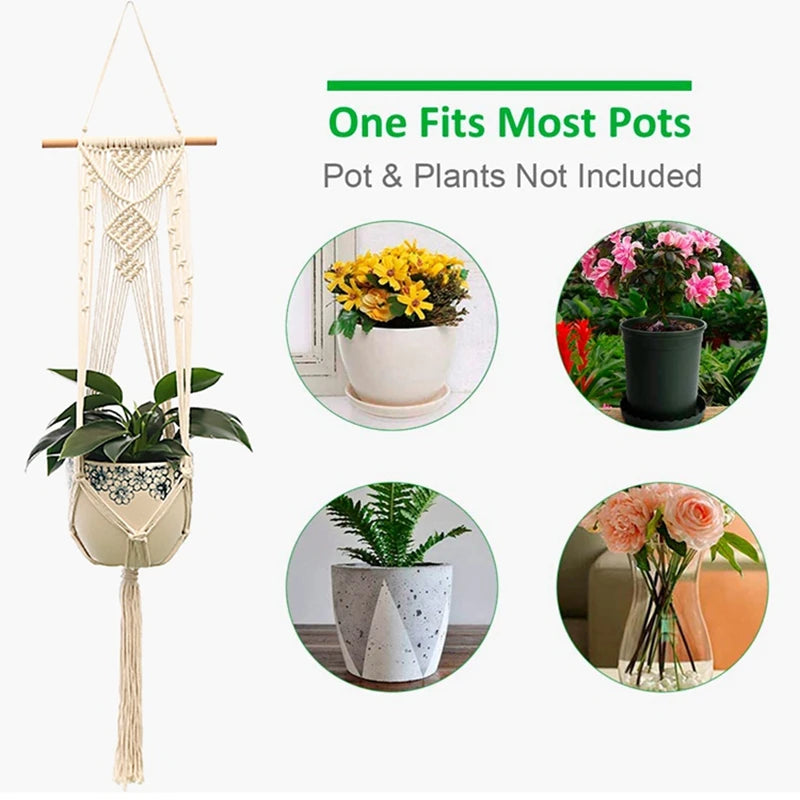 Hanging Plant Handmade Macrame Plant Hanger Flower Pot Planter Hanger Wall Decor Courtyard Garden Hanging Planter