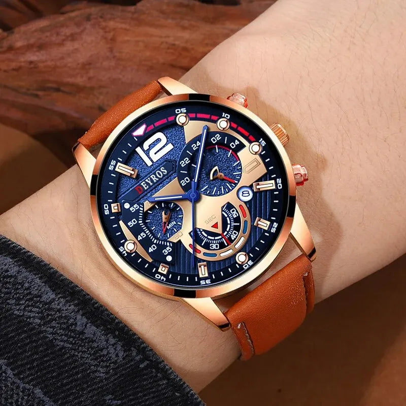 2PCS Set Fashion Men Calendar Watches Luxury