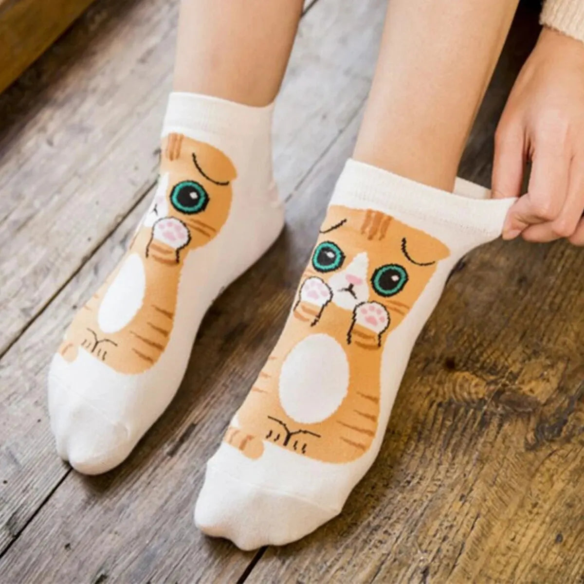 Set Women's Cartoon Cat Ankle