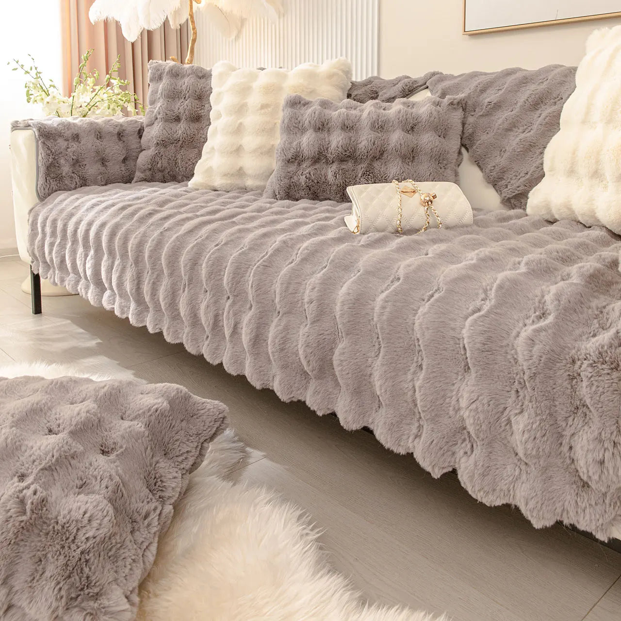 Artificial Rabbit Fur Sofa Cover
