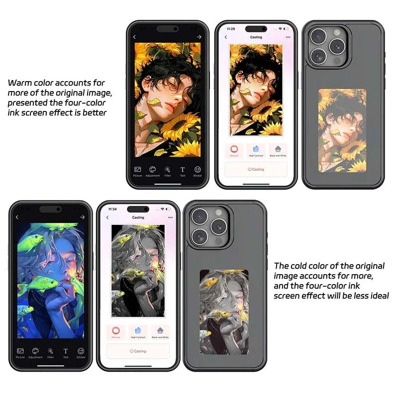NFC Smart Phone Case For iphone 16 15 14 13 Pro Max E ink 4 Color Screen DIY
