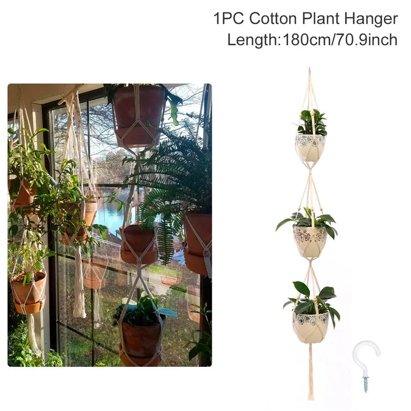 Hanging Plant Handmade Macrame Plant Hanger Flower Pot Planter Hanger Wall Decor Courtyard Garden Hanging Planter