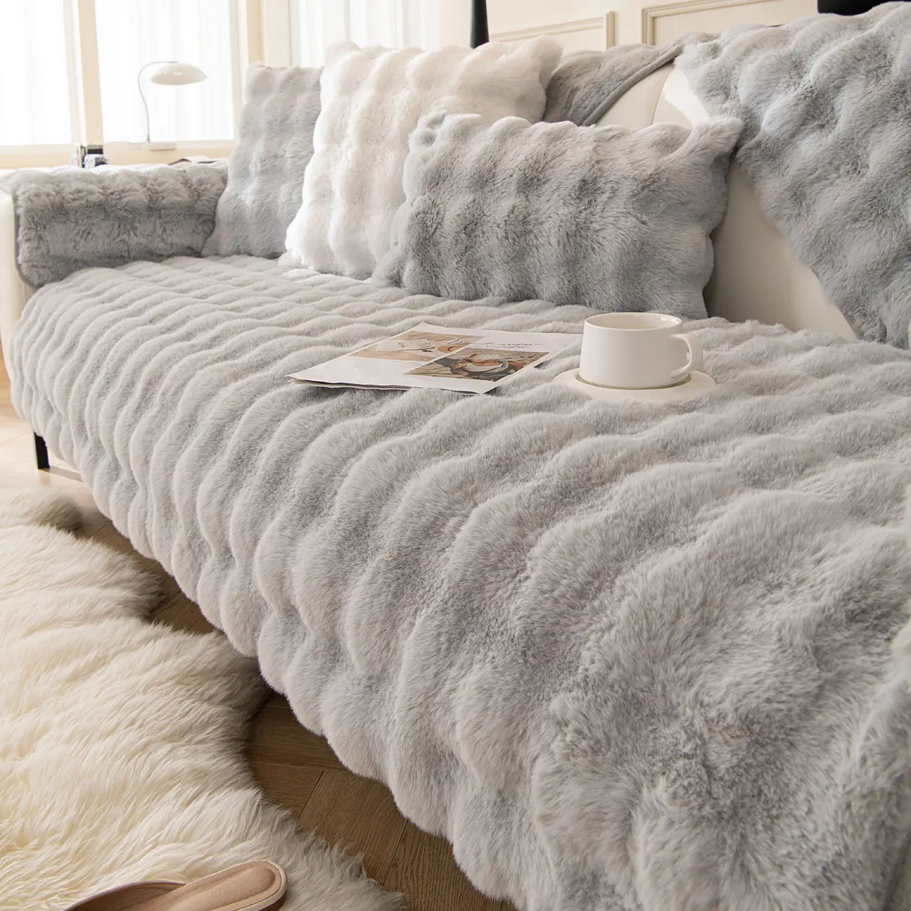 Artificial Rabbit Fur Sofa Cover