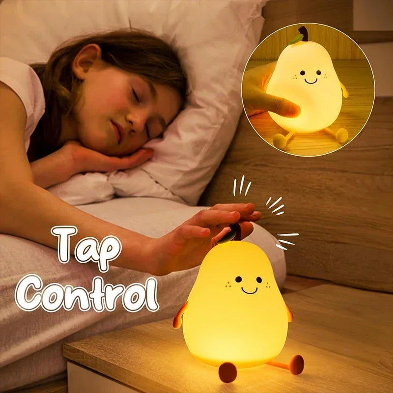 Night Lights for Kids Pear Shaped Cute Silicone Nightlight 7 Colors
