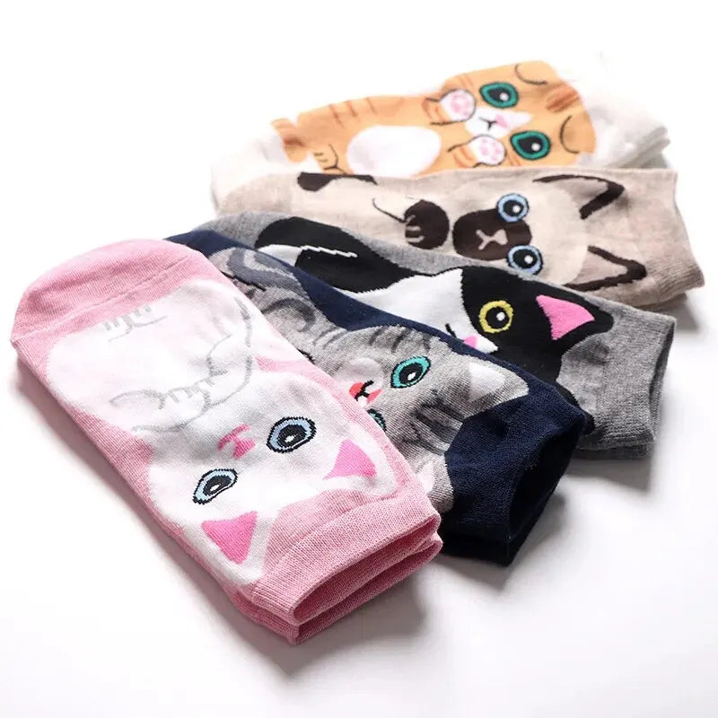 Set Women's Cartoon Cat Ankle