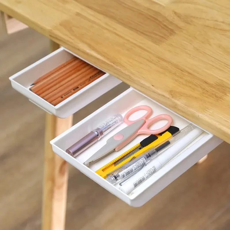 Hidden makeup pen holder under desk