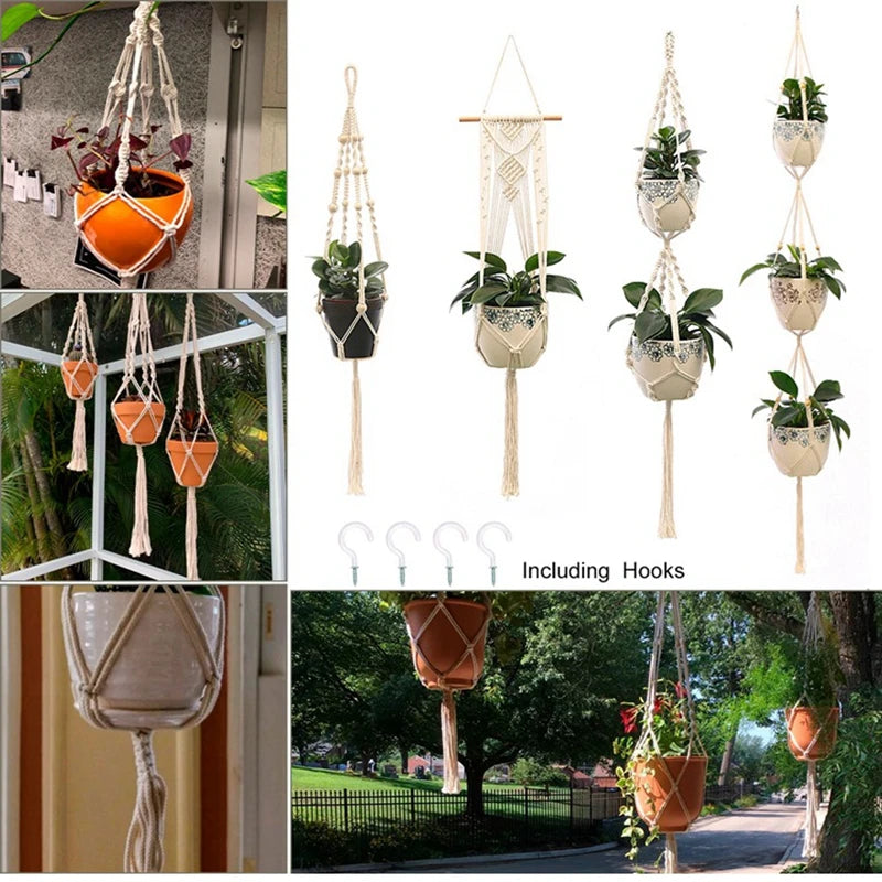 Hanging Plant Handmade Macrame Plant Hanger Flower Pot Planter Hanger Wall Decor Courtyard Garden Hanging Planter