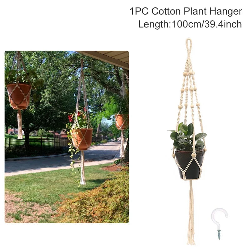 Hanging Plant Handmade Macrame Plant Hanger Flower Pot Planter Hanger Wall Decor Courtyard Garden Hanging Planter