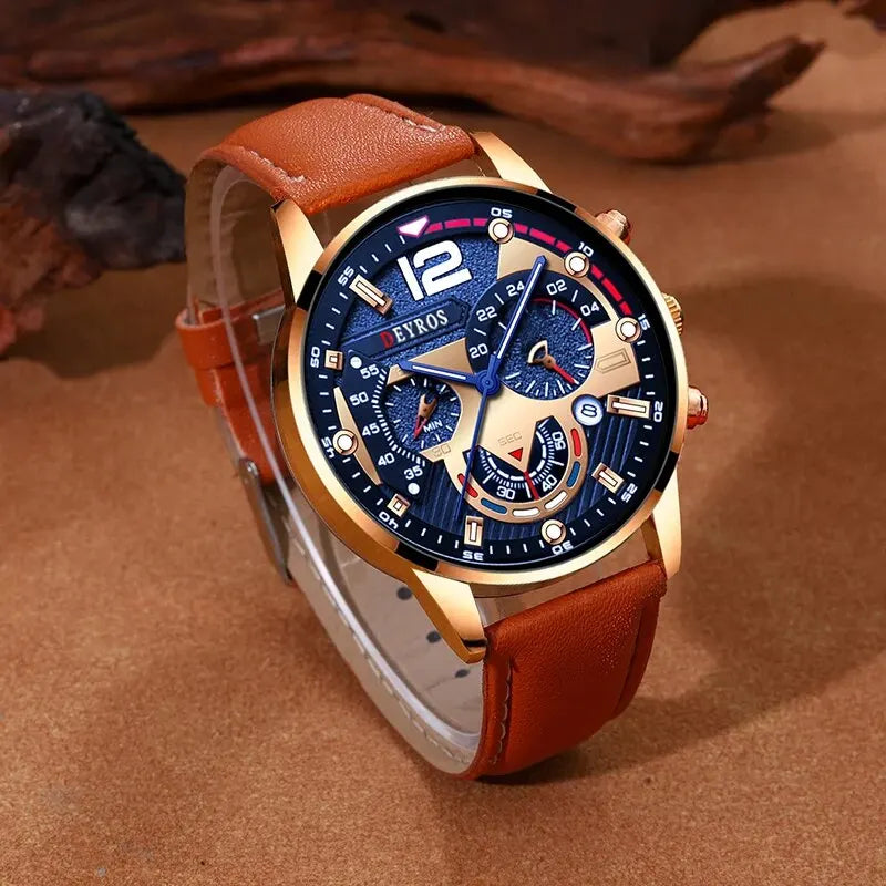 2PCS Set Fashion Men Calendar Watches Luxury
