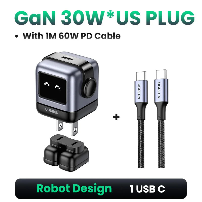 【US Plug】UGREEN 65W 30W GaN Charger Robot Design