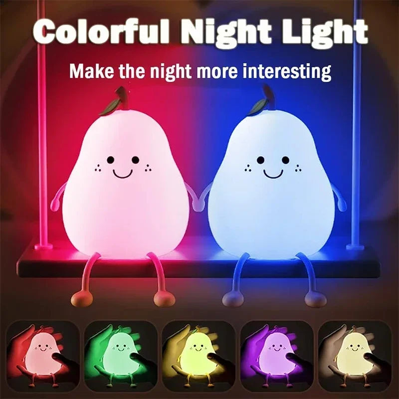 Night Lights for Kids Pear Shaped Cute Silicone Nightlight 7 Colors
