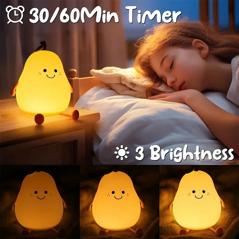 Night Lights for Kids Pear Shaped Cute Silicone Nightlight 7 Colors