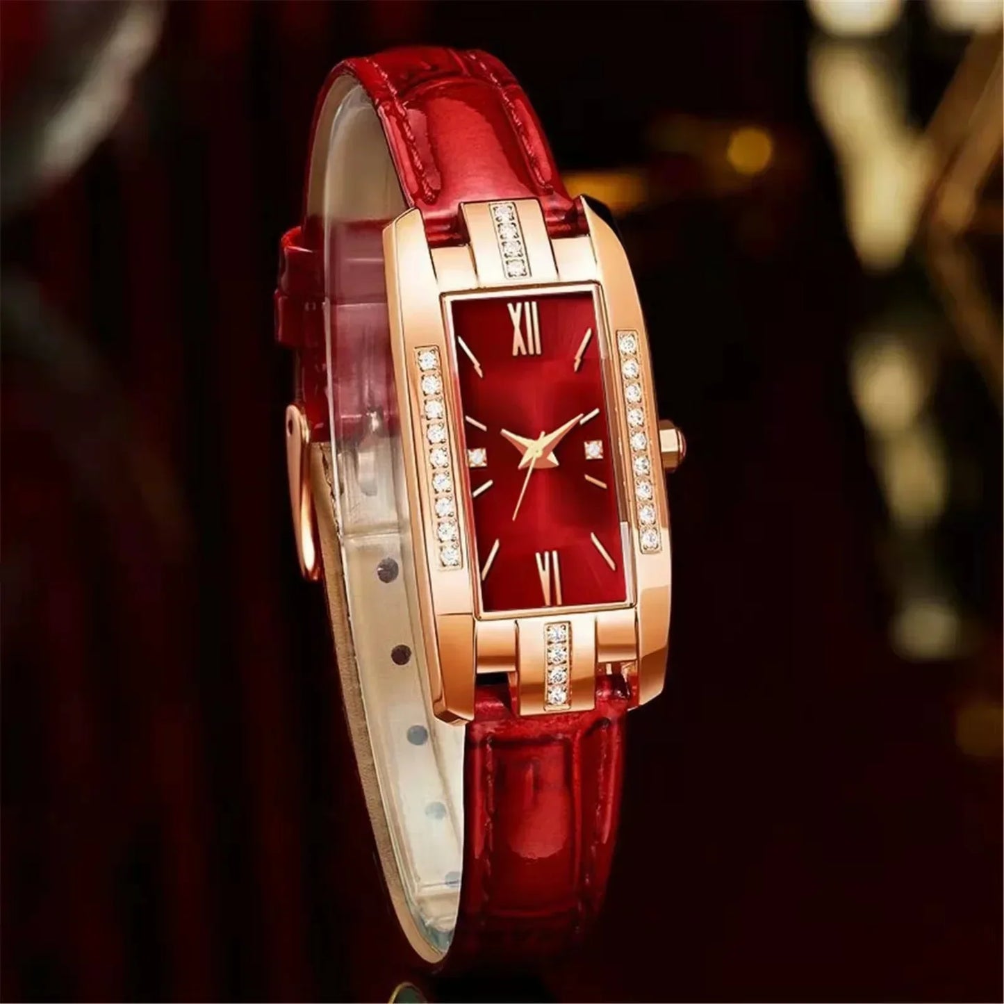 WOKAI high quality classic retro women's belt quartz square green quartz watch