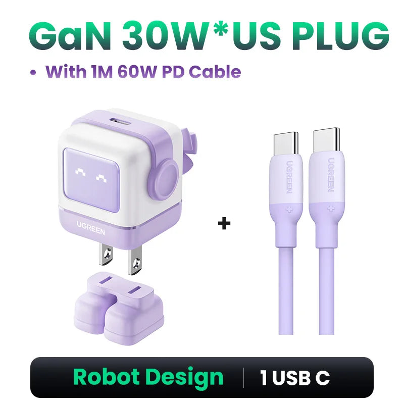 【US Plug】UGREEN 65W 30W GaN Charger Robot Design