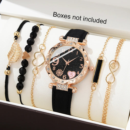 Set Watch For Women Luxury Leather Analog Ladies Quartz