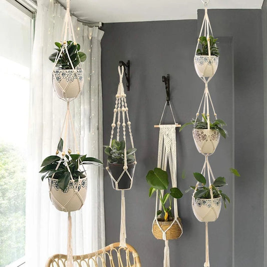 Hanging Plant Handmade Macrame Plant Hanger Flower Pot Planter Hanger Wall Decor Courtyard Garden Hanging Planter