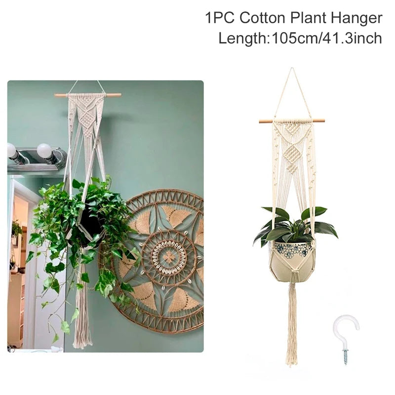 Hanging Plant Handmade Macrame Plant Hanger Flower Pot Planter Hanger Wall Decor Courtyard Garden Hanging Planter