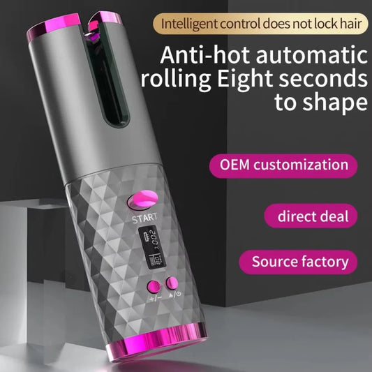 Automatic Wireless Hair Curler Cordless Rotating USB Rechargeable